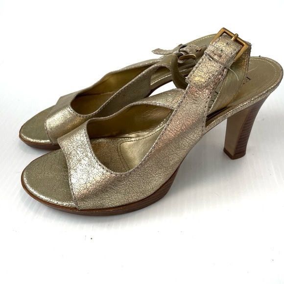Franco Sarto Gold Leather Slingback Heels stacked heel - Picture 1 of 9